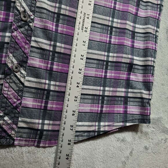 Social Collision Long Sleeve Button Up Plaid Shirt Purple Black Gray Men Sz L - Picture 10 of 10